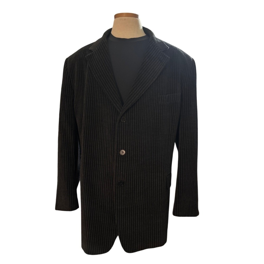 Zagato Corduroy Blazer Jacket Menswear, Striped, Modern, Dark Gray, Size 52K
